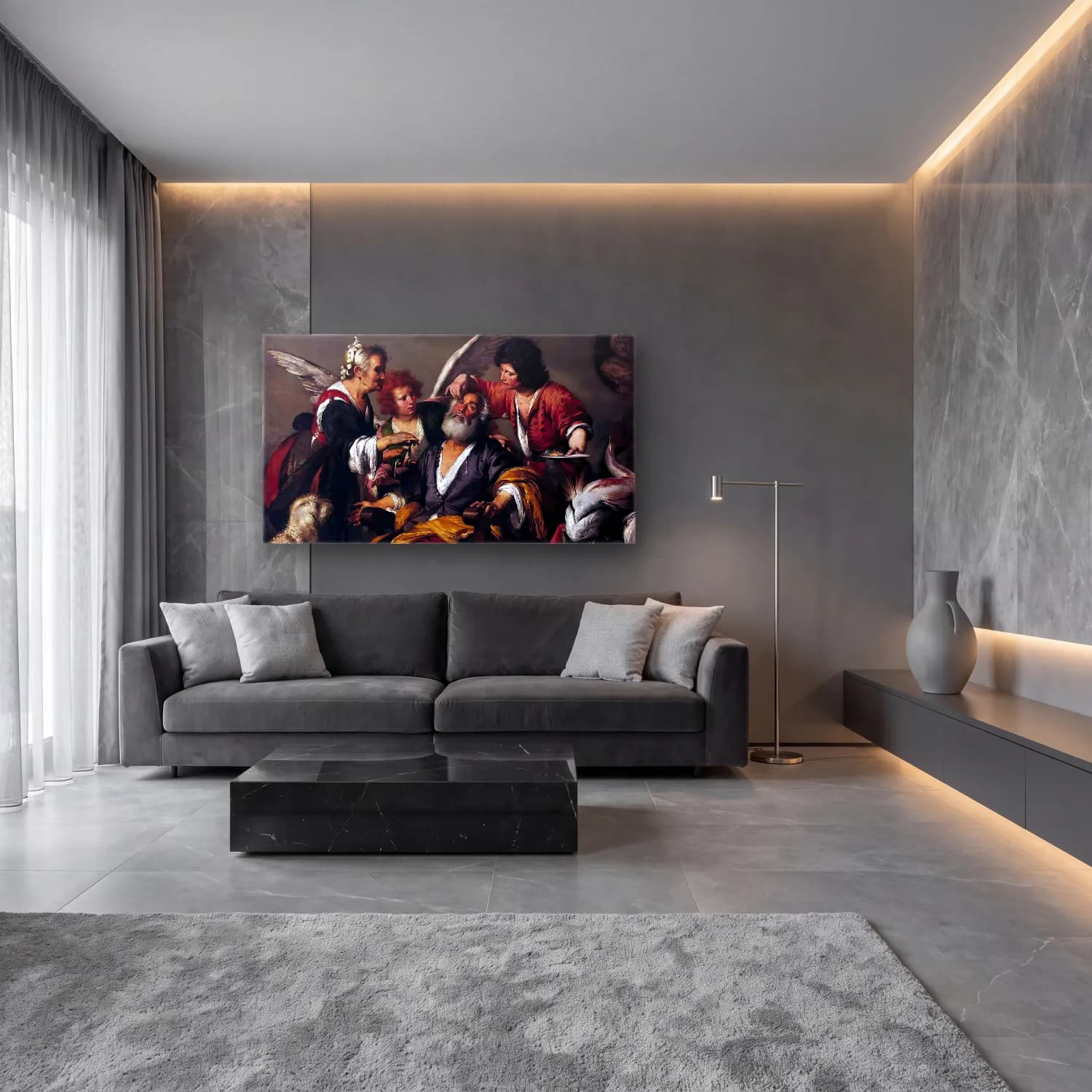 Bernardo Strozzi – The Healing of Tobit cam tablo — lüks salon duvarında