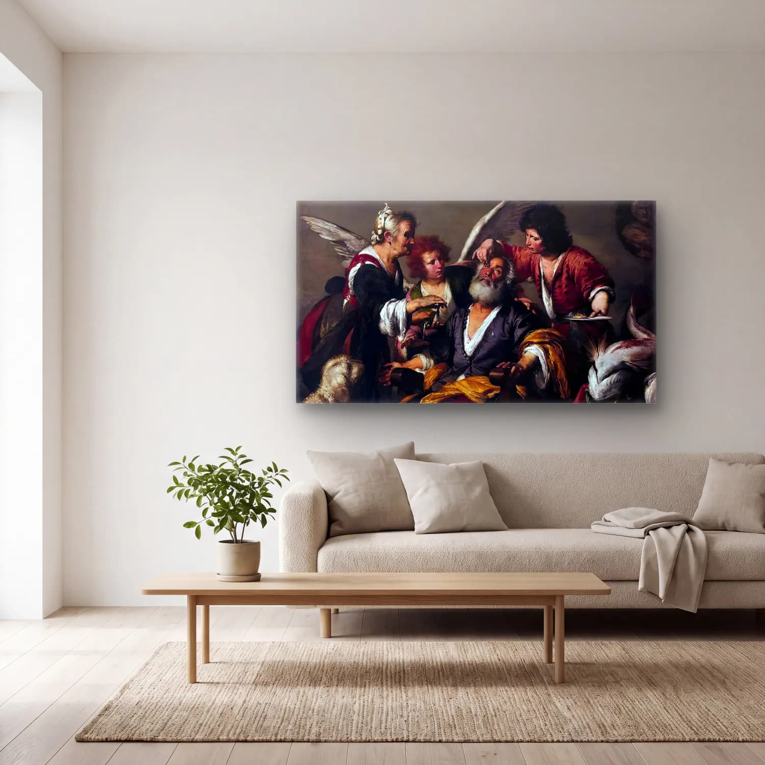 Bernardo Strozzi – The Healing of Tobit cam tablo — açık renk salonda