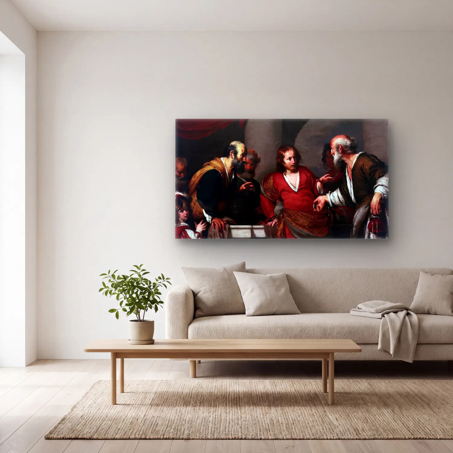 Bernardo Strozzi – Tribute Money cam tablo — açık renk salonda