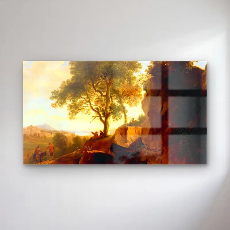 Herman van Swanevelt – Landscape with Tall Rocks cam tablo — Herman van Swanevelt – Landscape with Tall Rocks — yağlı boya mitolojik sahne