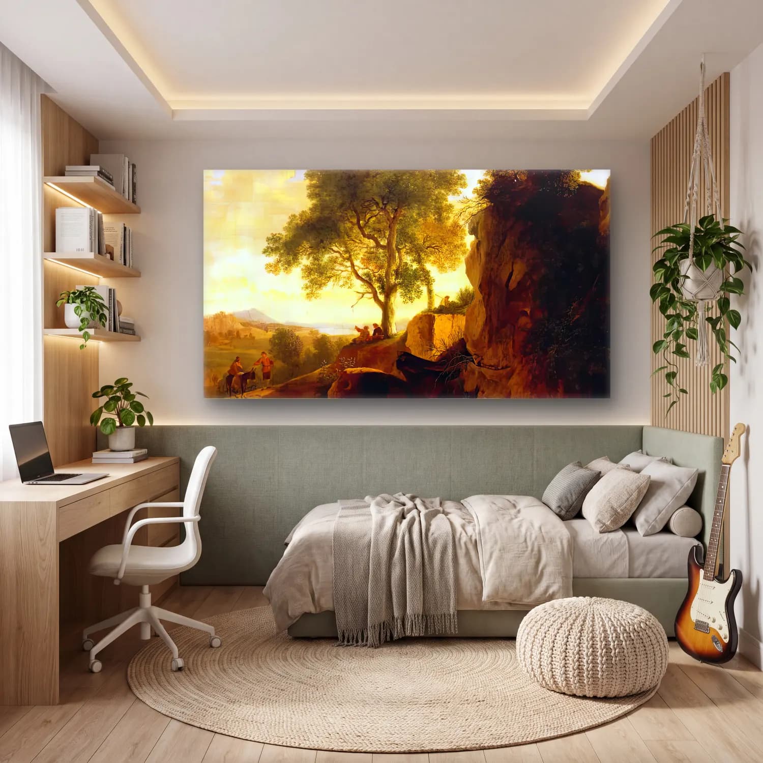 Herman van Swanevelt – Landscape with Tall Rocks cam tablo — genç odasında