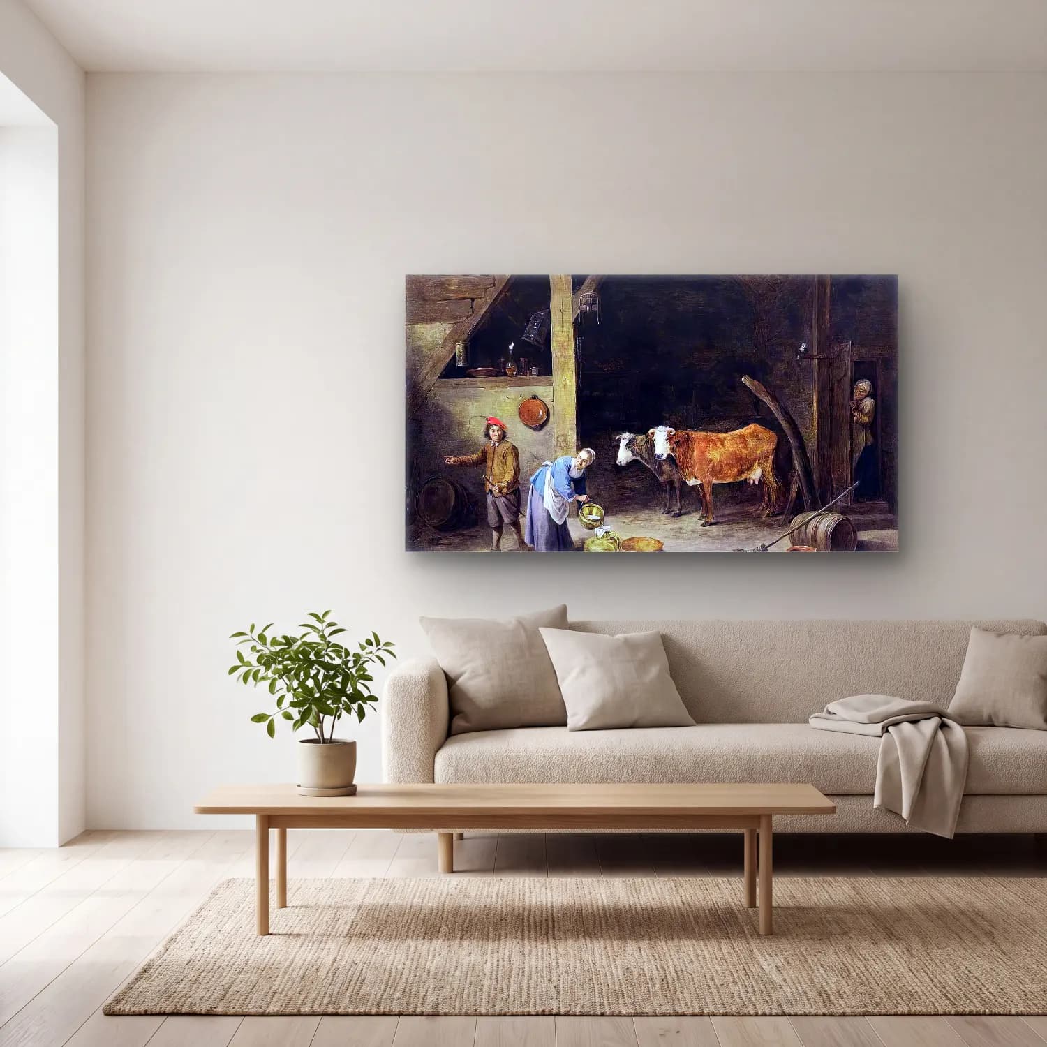 David Teniers the Younger – A Barn Interior cam tablo — açık renk salonda
