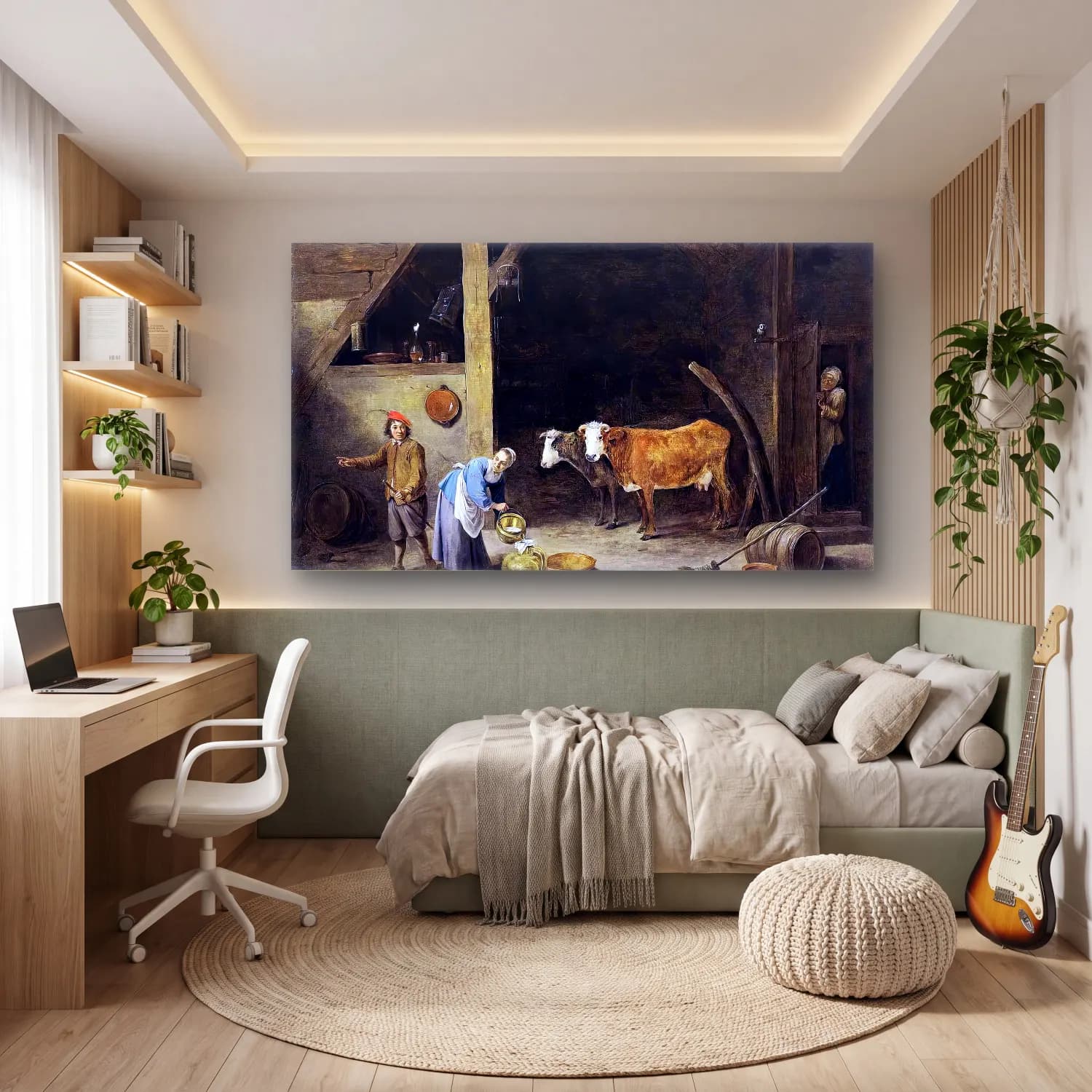 David Teniers the Younger – A Barn Interior cam tablo — genç odasında