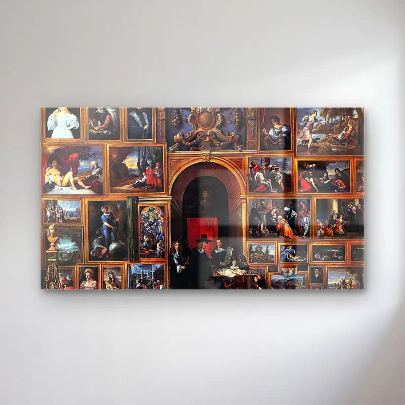 David Teniers the Younger – Archduke Leopold Wilhelm of Austria in his Gallery cam tablo — David Teniers the Younger – Archduke Leopold Wilhelm of Austria in his Gallery — maksimalist dini sahne