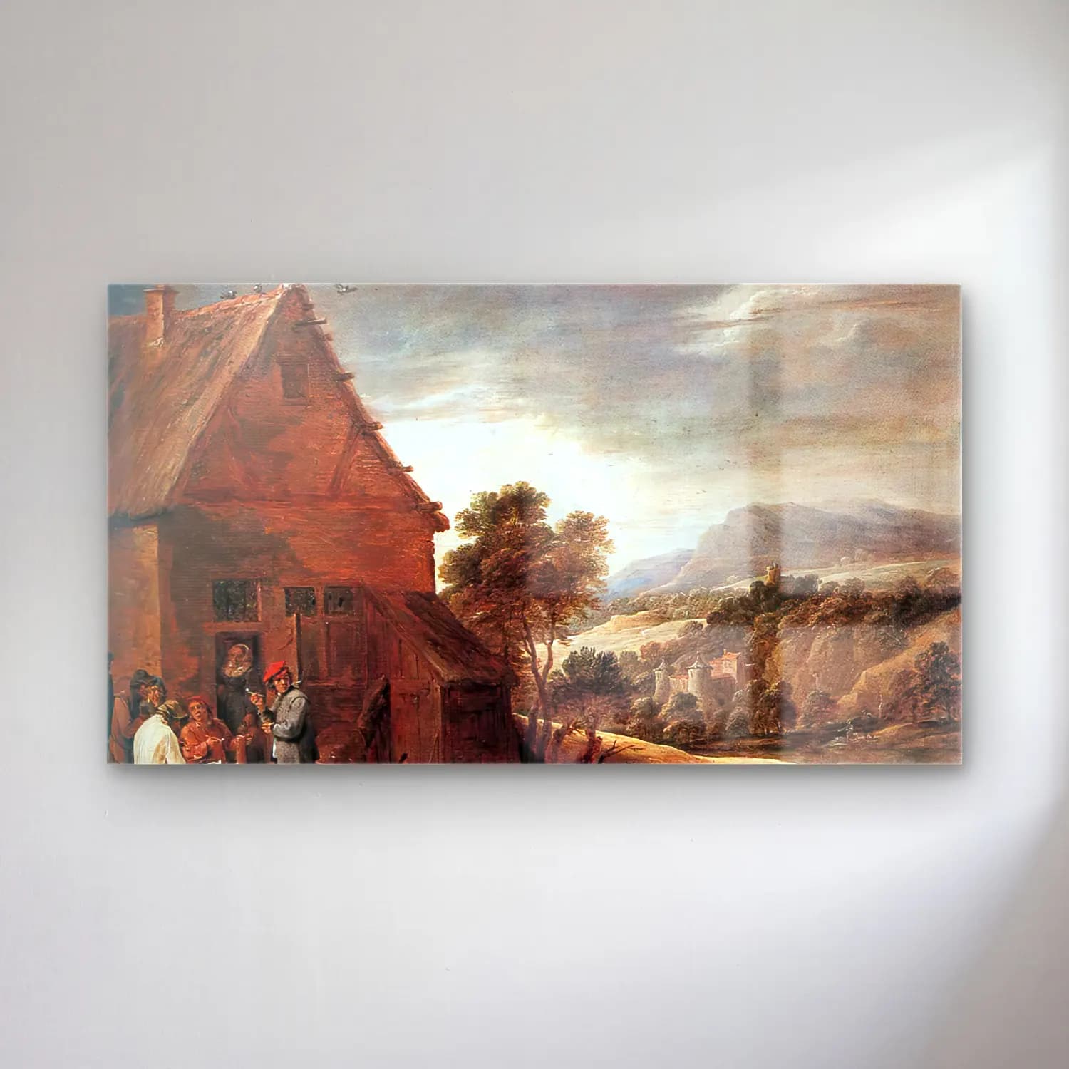 David Teniers the Younger – Before the Inn cam tablo — David Teniers the Younger – Before the Inn — yağlı boya kır evi