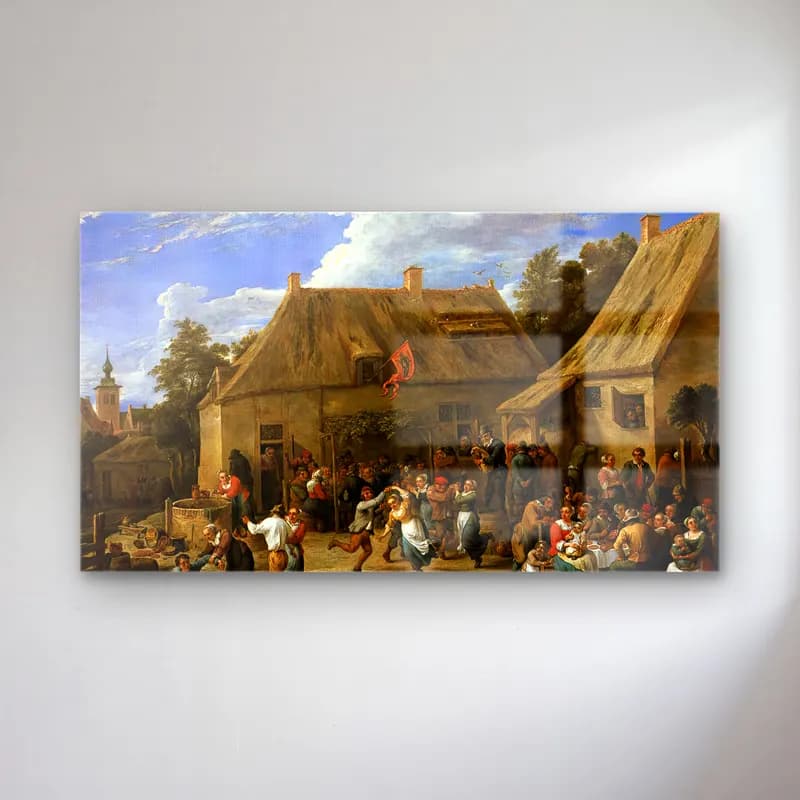 David Teniers the Younger – Country Kermis cam tablo — David Teniers the Younger – Country Kermis — yağlı boya savaş sahnesi