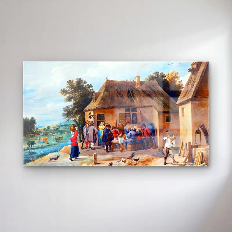 David Teniers the Younger – Countryside Inn with Revellers cam tablo — David Teniers the Younger – Countryside Inn with Revellers — yağlı boya kır evi
