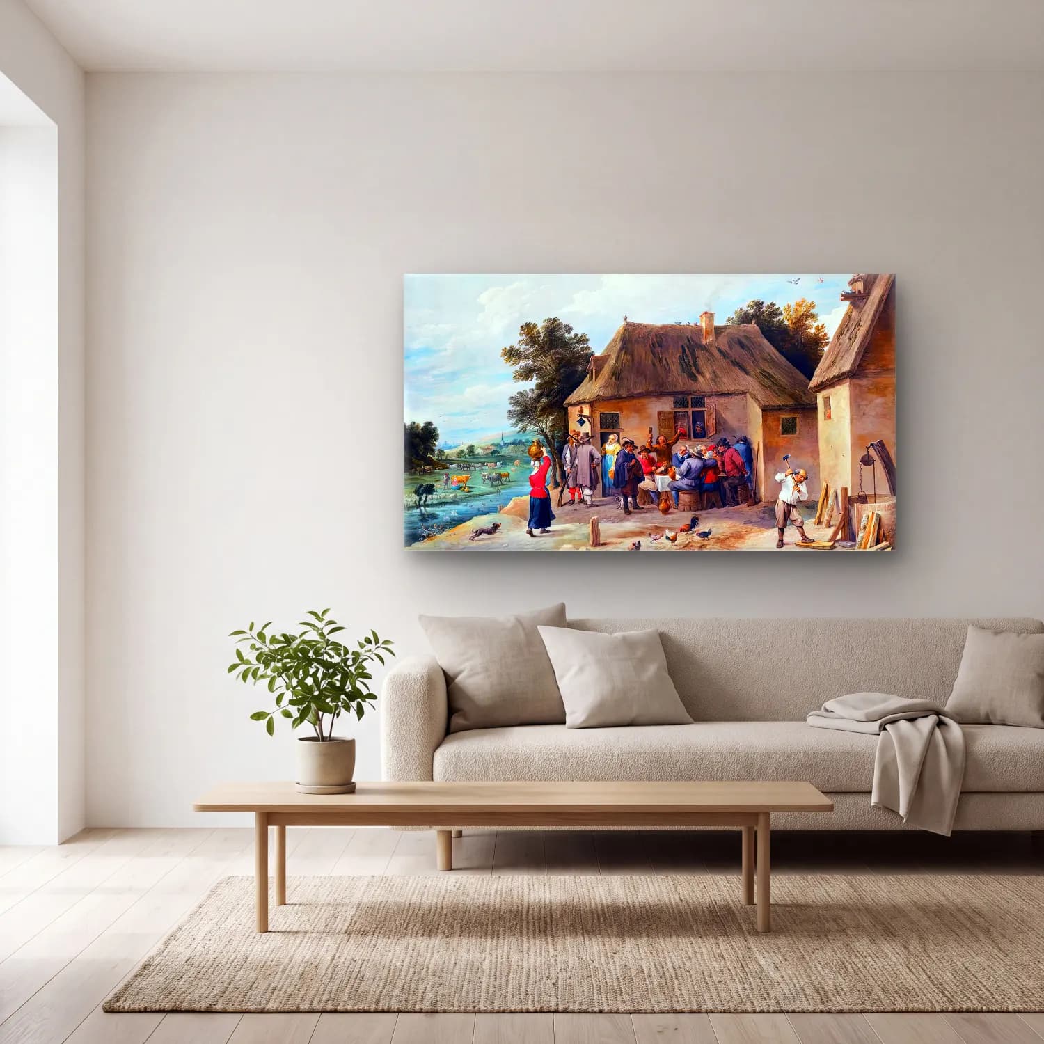 David Teniers the Younger – Countryside Inn with Revellers cam tablo — açık renk salonda