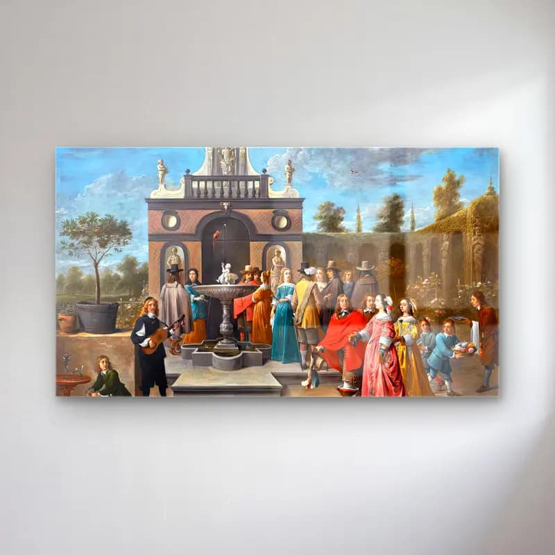 David Teniers the Younger – Elegant Company before a Pavilion in an Ornamental Garden cam tablo — David Teniers the Younger – Elegant Company before a Pavilion in an Ornamental Garden — yağlı boya dini sahne