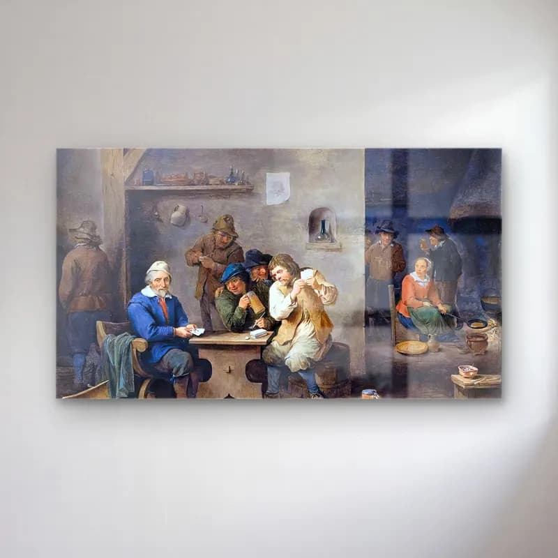 David Teniers the Younger – Figures Gambling in a Tavern cam tablo — David Teniers the Younger – Figures Gambling in a Tavern — vintage savaş sahnesi