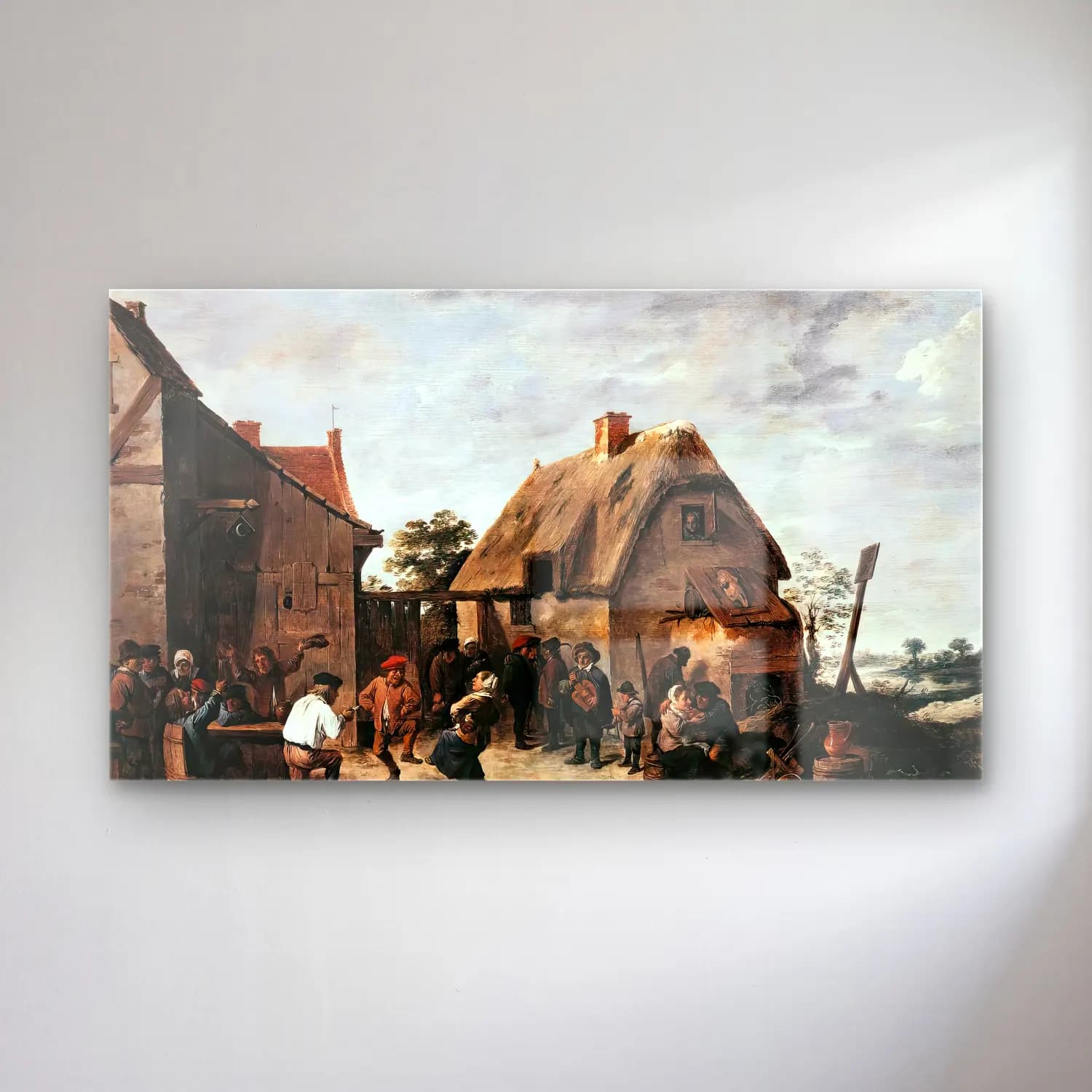David Teniers the Younger – Flemish Kermess cam tablo — David Teniers the Younger – Flemish Kermess — yağlı boya köy sokağı