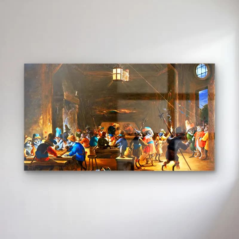 David Teniers the Younger – Guardroom with Monkeys cam tablo — David Teniers the Younger – Guardroom with Monkeys — yağlı boya savaş sahnesi