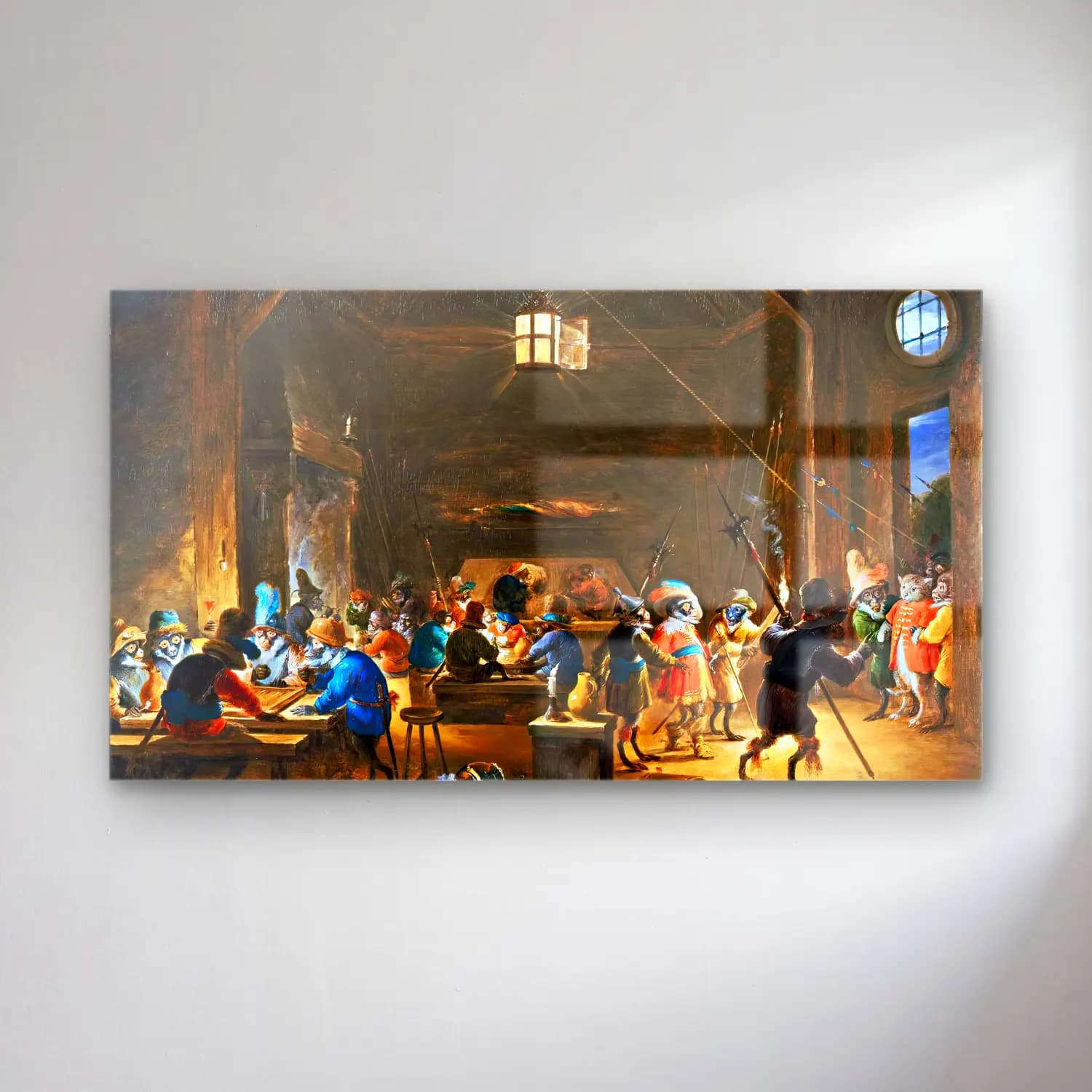 David Teniers the Younger – Guardroom with Monkeys cam tablo — David Teniers the Younger – Guardroom with Monkeys — yağlı boya savaş sahnesi