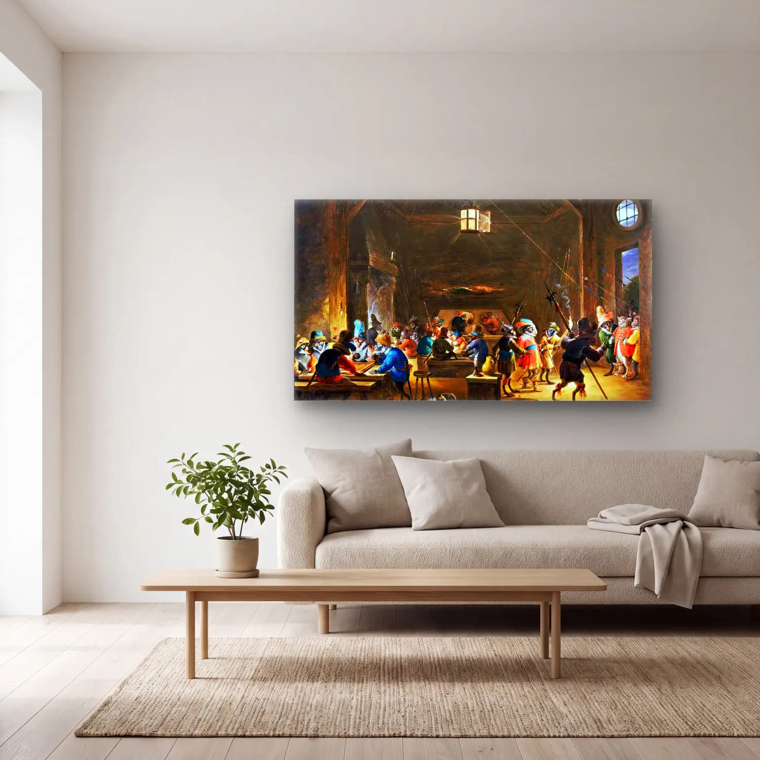 David Teniers the Younger – Guardroom with Monkeys cam tablo — açık renk salonda
