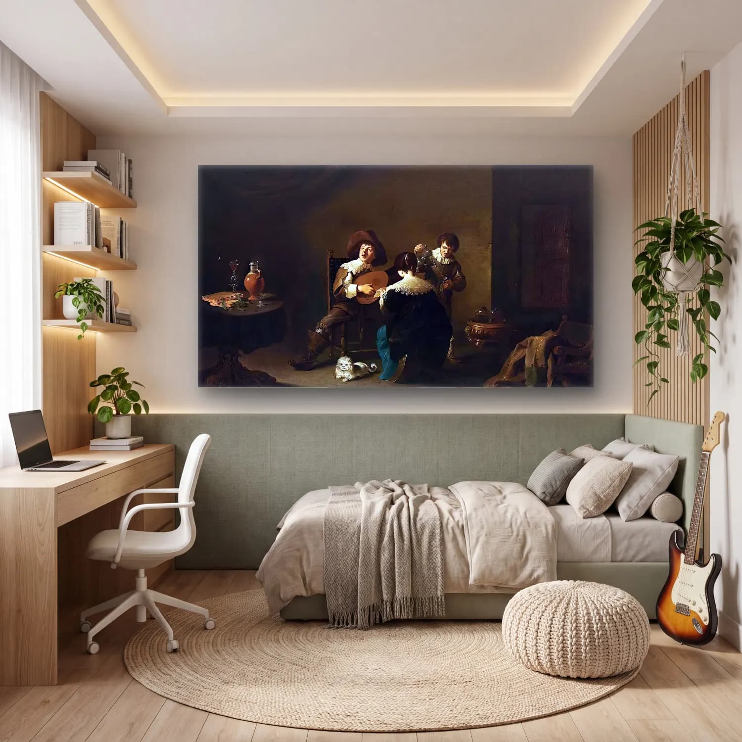 David Teniers the Younger – Interior with a Gentleman Playing a Lute and a Lady Singing cam tablo — genç odasında