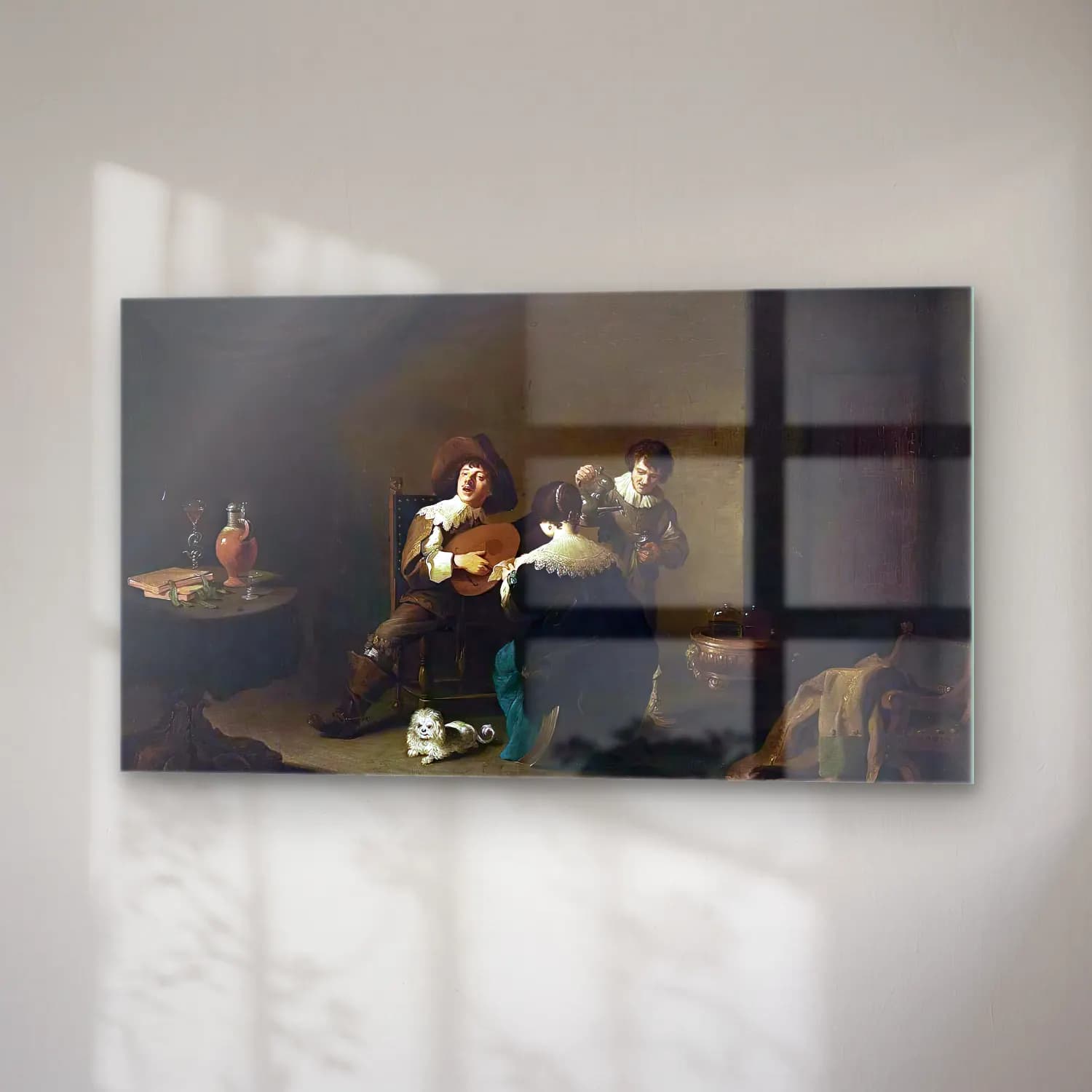 David Teniers the Younger – Interior with a Gentleman Playing a Lute and a Lady Singing cam tablo — sağ açıdan görünüm