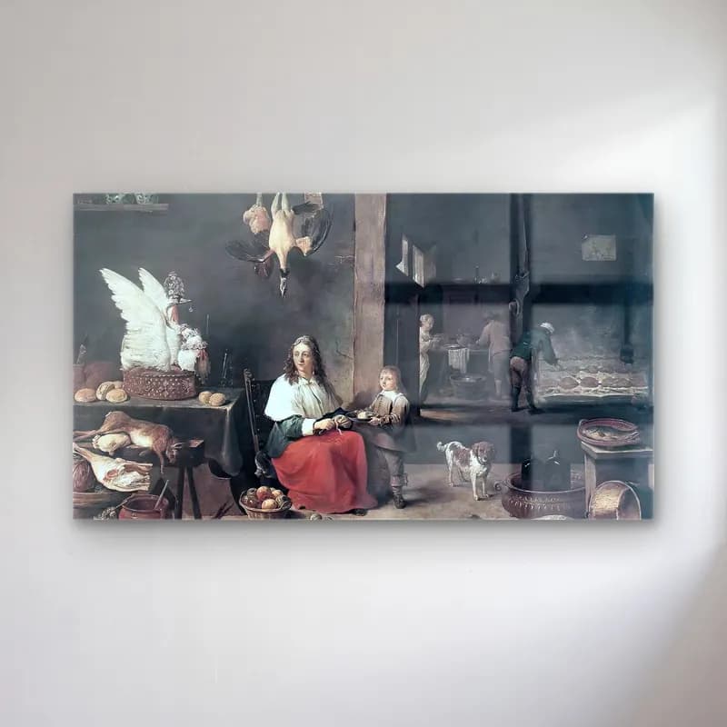 David Teniers the Younger – Kitchen Scene cam tablo — David Teniers the Younger – Kitchen Scene — yağlı boya anne ve çocuk