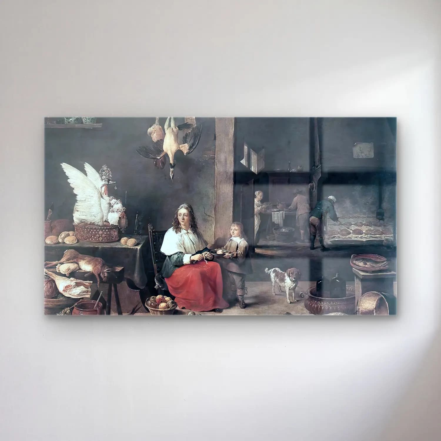 David Teniers the Younger – Kitchen Scene cam tablo — David Teniers the Younger – Kitchen Scene — yağlı boya anne ve çocuk