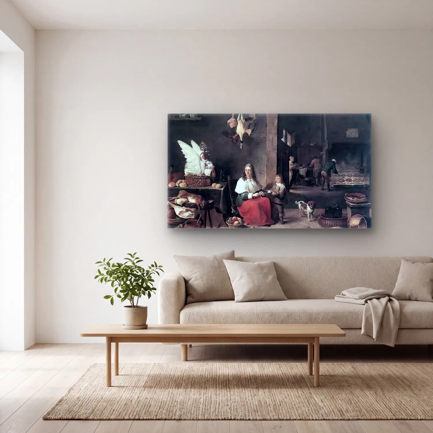 David Teniers the Younger – Kitchen Scene cam tablo — açık renk salonda