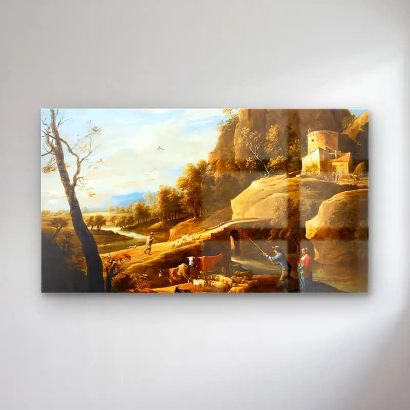 David Teniers the Younger – Landscape with a Shepherd and a Shepherdess cam tablo — David Teniers the Younger – Landscape with a Shepherd and a Shepherdess — yağlı boya dağ manzarası