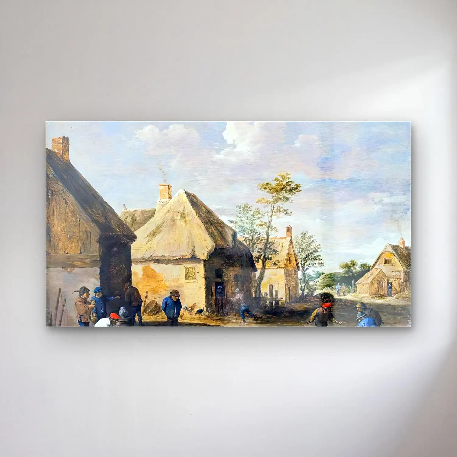 David Teniers the Younger – Peasants Bowling in a Village Street cam tablo — David Teniers the Younger – Peasants Bowling in a Village Street — yağlı boya kır evi