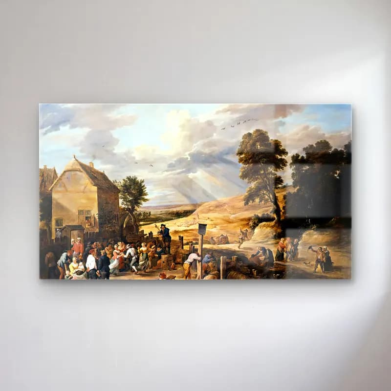David Teniers the Younger – Peasants Dancing outside an Inn cam tablo — David Teniers the Younger – Peasants Dancing outside an Inn — yağlı boya savaş sahnesi