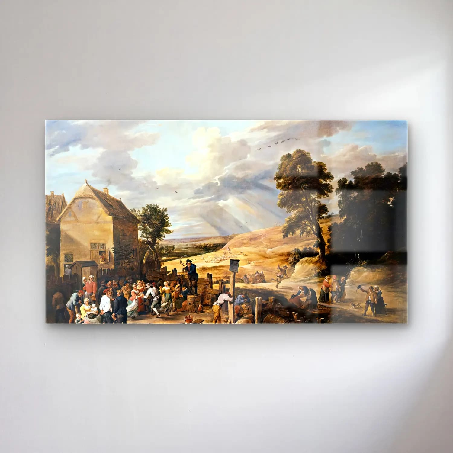 David Teniers the Younger – Peasants Dancing outside an Inn cam tablo — David Teniers the Younger – Peasants Dancing outside an Inn — yağlı boya savaş sahnesi