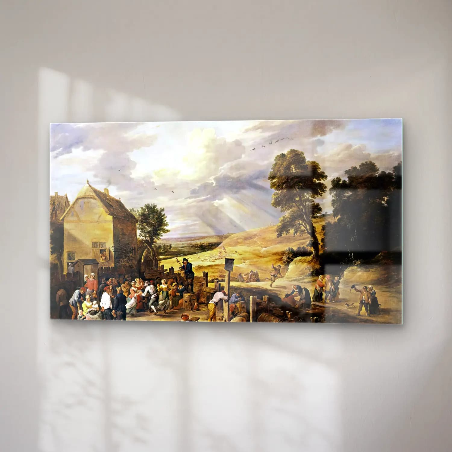 David Teniers the Younger – Peasants Dancing outside an Inn cam tablo — sağ açıdan görünüm
