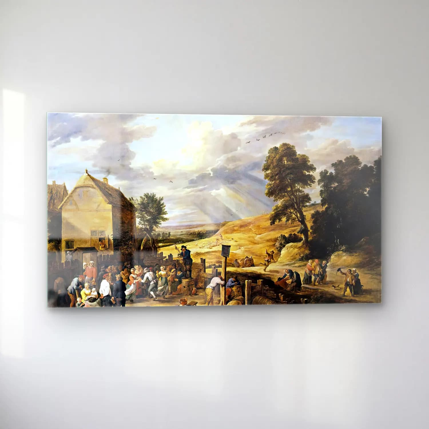David Teniers the Younger – Peasants Dancing outside an Inn cam tablo — sol açıdan görünüm