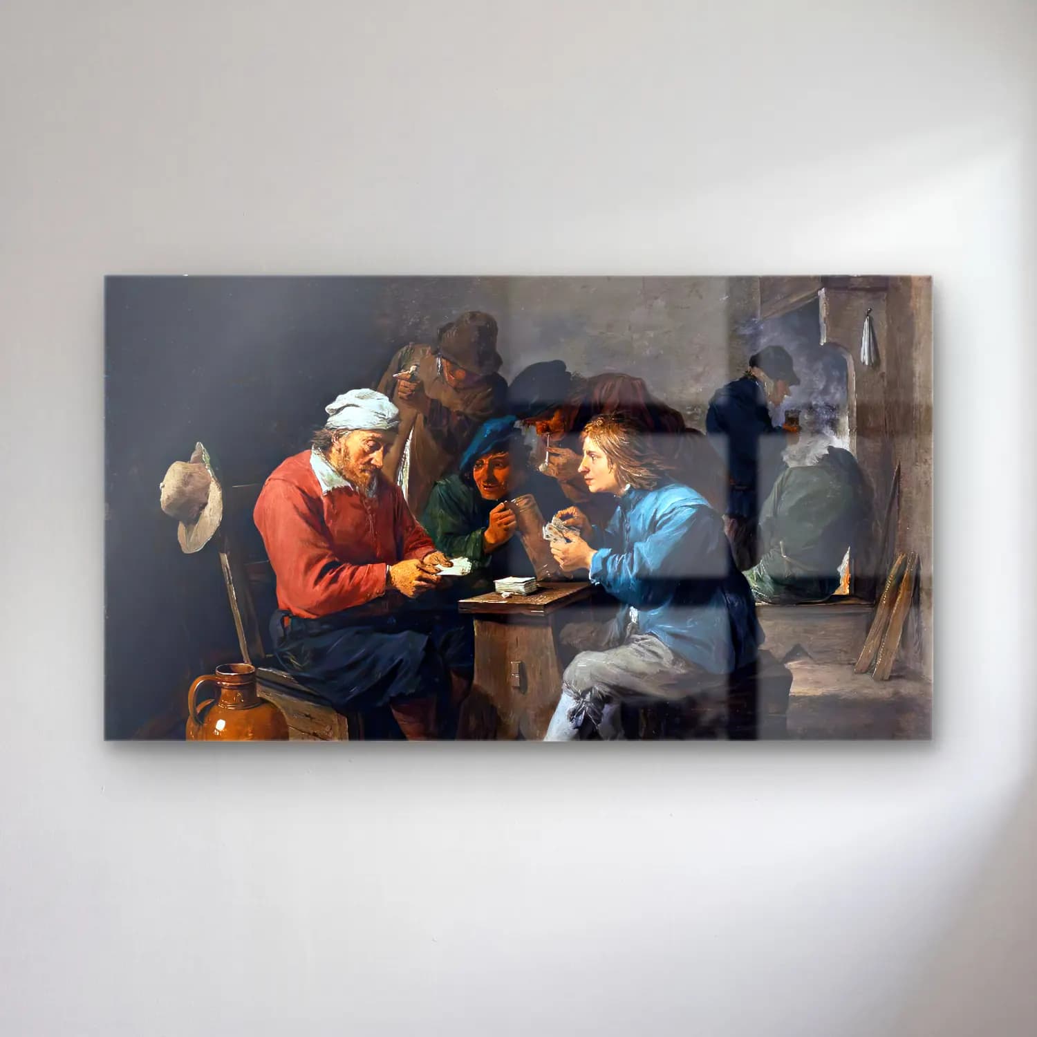 David Teniers the Younger – Peasants Playing Cards in an Interior cam tablo — David Teniers the Younger – Peasants Playing Cards in an Interior — yağlı boya dini sahne