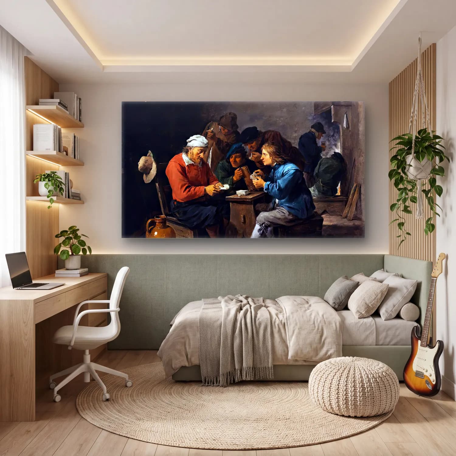 David Teniers the Younger – Peasants Playing Cards in an Interior cam tablo — genç odasında