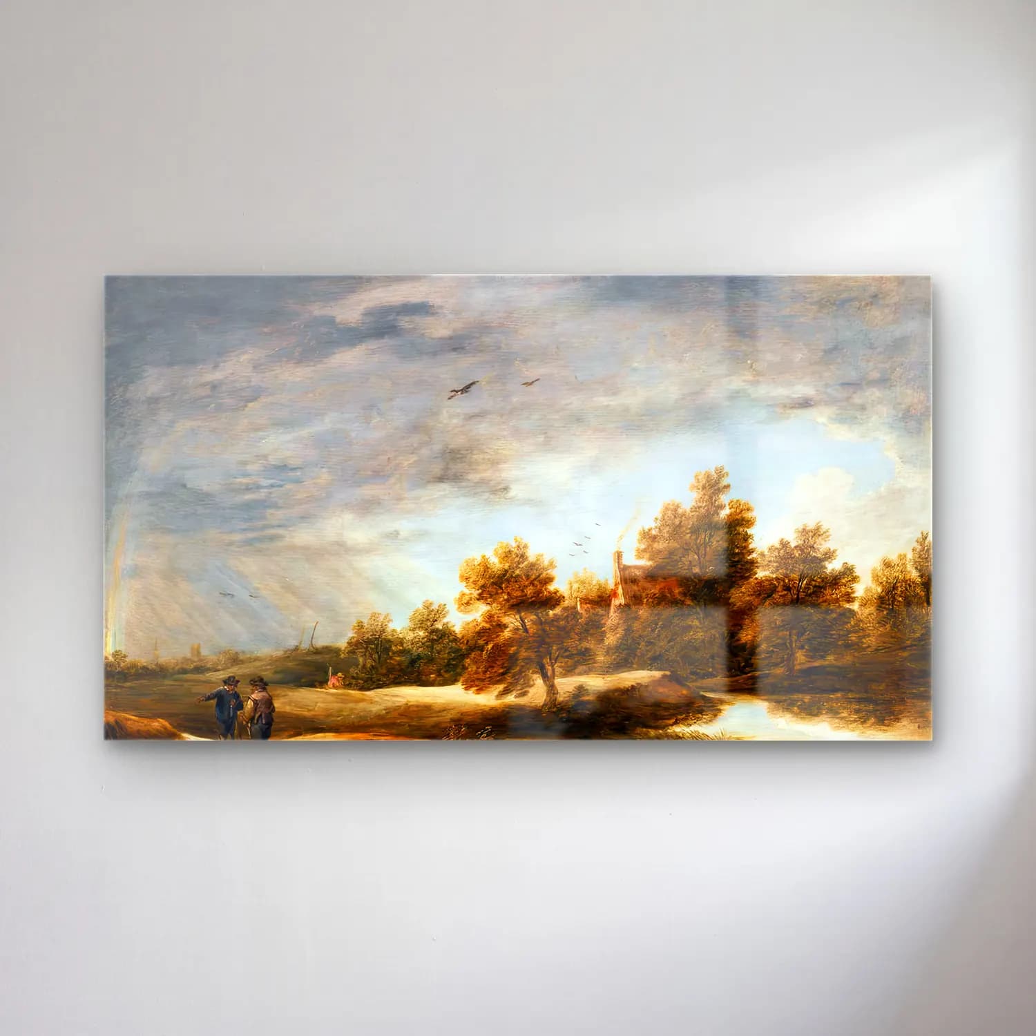David Teniers the Younger – River Landscape with Rainbow cam tablo — David Teniers the Younger – River Landscape with Rainbow — yağlı boya kır evi