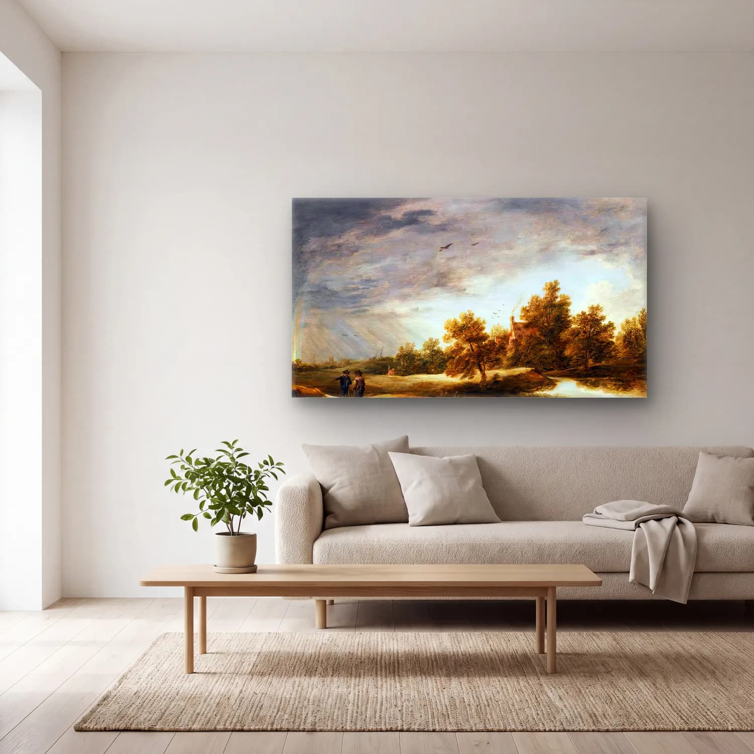 David Teniers the Younger – River Landscape with Rainbow cam tablo — açık renk salonda