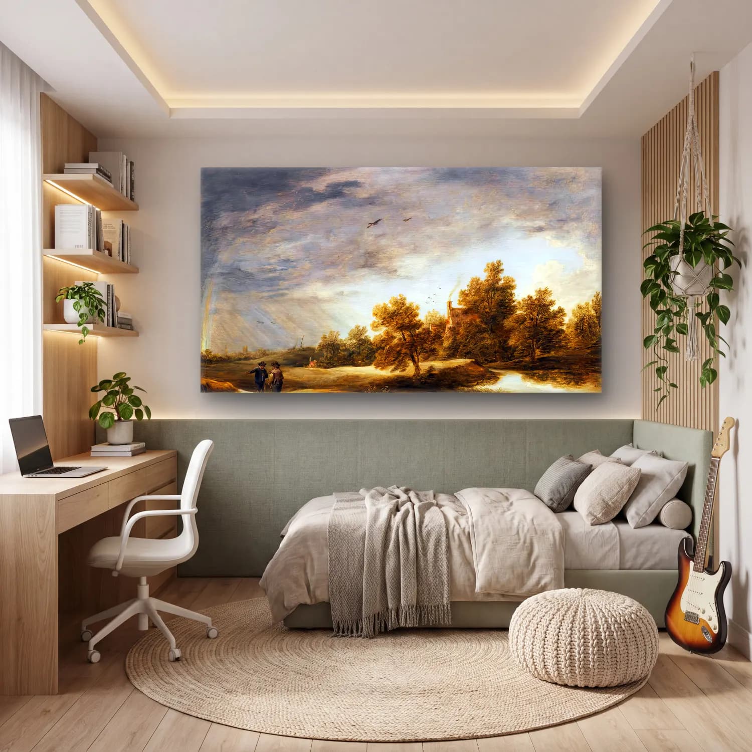 David Teniers the Younger – River Landscape with Rainbow cam tablo — genç odasında