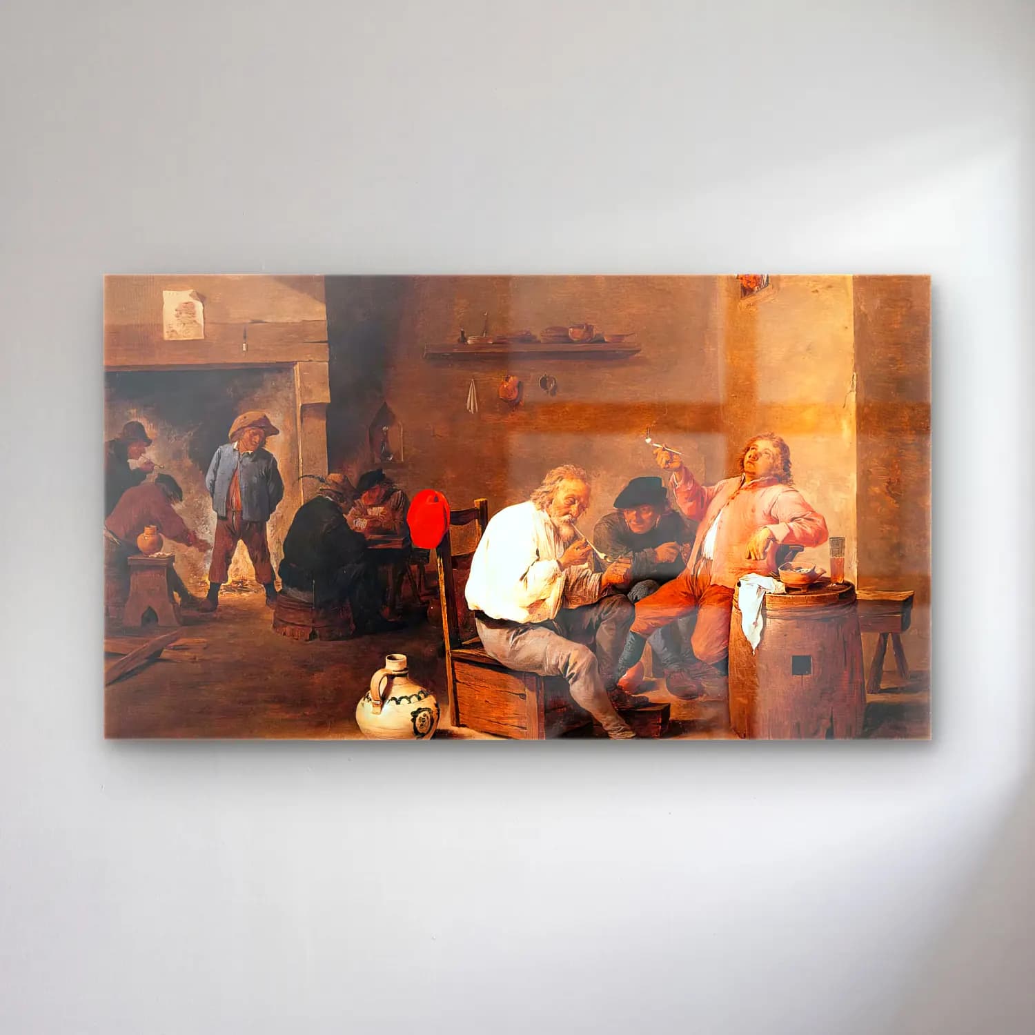 David Teniers the Younger – Smoking Peasants at an Inn cam tablo — David Teniers the Younger – Smoking Peasants at an Inn — yağlı boya vintage i̇ç mekân