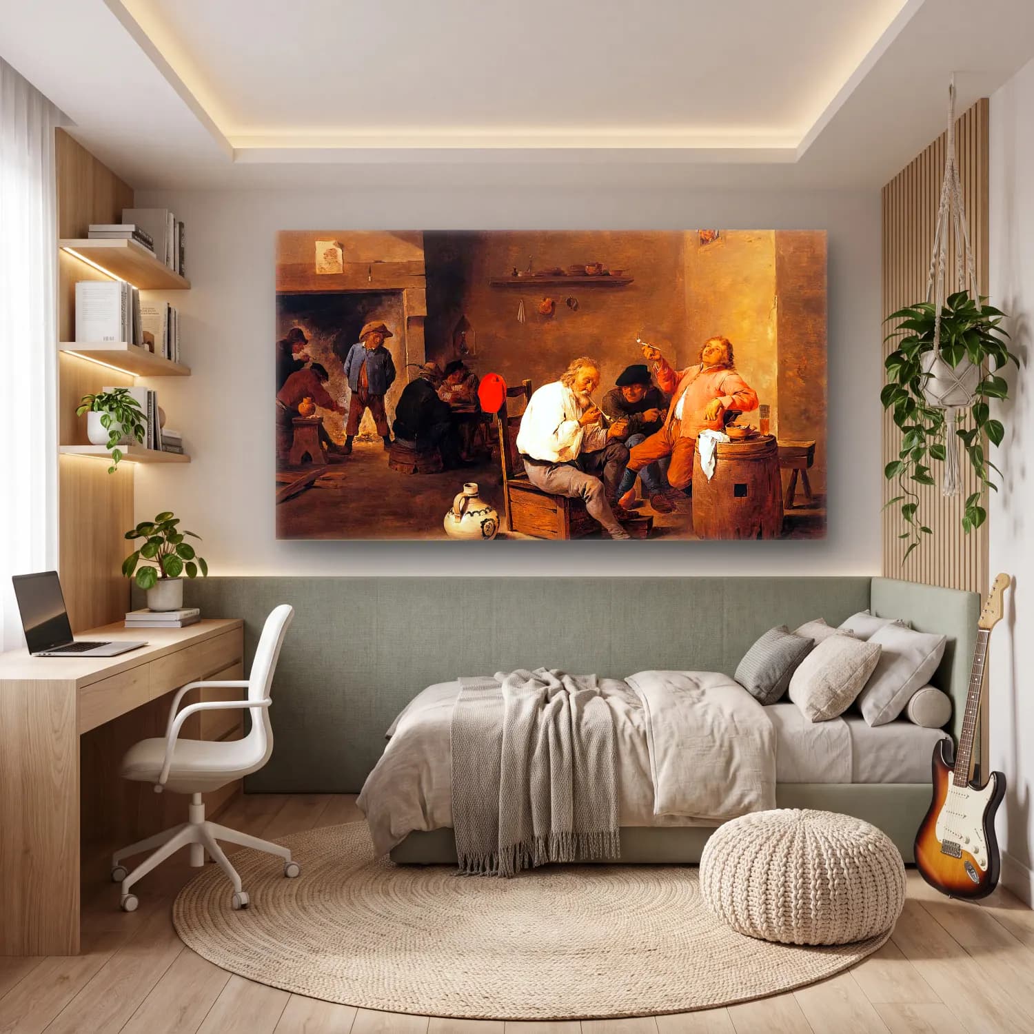 David Teniers the Younger – Smoking Peasants at an Inn cam tablo — genç odasında
