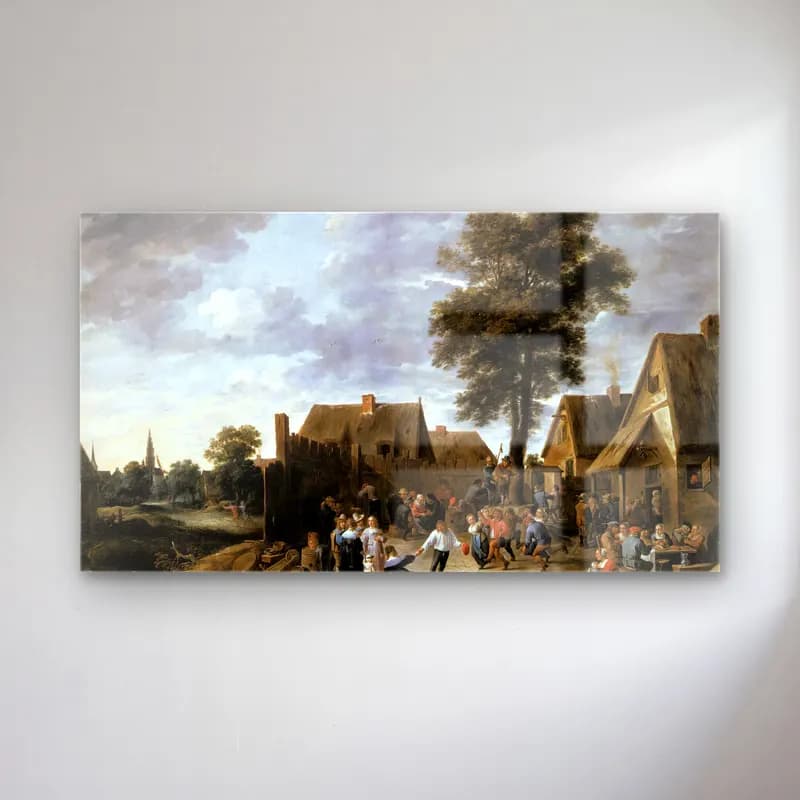 David Teniers the Younger – The Kermis at the Half Moon Inn cam tablo — David Teniers the Younger – The Kermis at the Half Moon Inn — yağlı boya köy sokağı