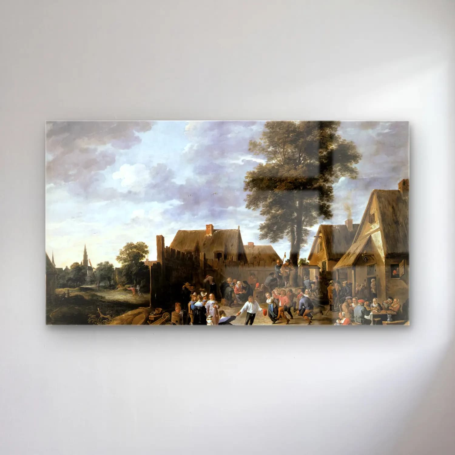 David Teniers the Younger – The Kermis at the Half Moon Inn cam tablo — David Teniers the Younger – The Kermis at the Half Moon Inn — yağlı boya köy sokağı