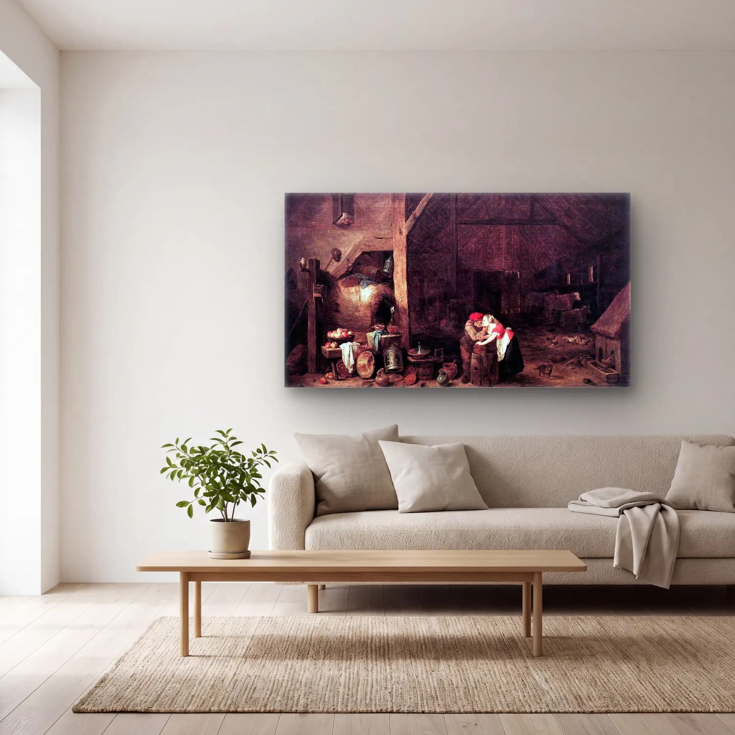 David Teniers the Younger – The Old Man and the Maid cam tablo — açık renk salonda