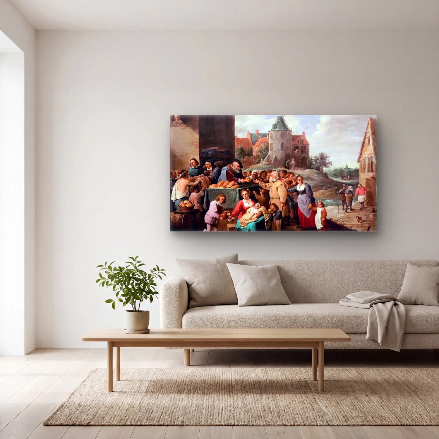 David Teniers the Younger – The Works of Mercy cam tablo — açık renk salonda