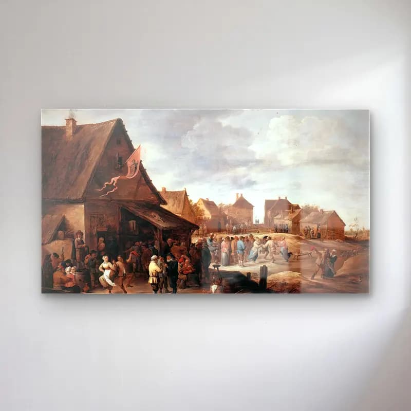David Teniers the Younger – Village Feast cam tablo — David Teniers the Younger – Village Feast — yağlı boya köy sokağı