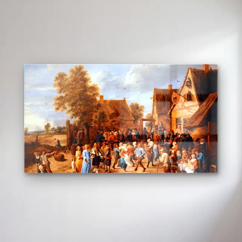 David Teniers the Younger – Village Revel with Aristocratic Couple cam tablo — David Teniers the Younger – Village Revel with Aristocratic Couple — yağlı boya köy sokağı
