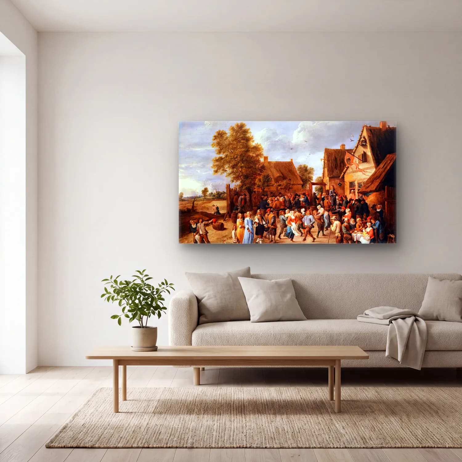 David Teniers the Younger – Village Revel with Aristocratic Couple cam tablo — açık renk salonda