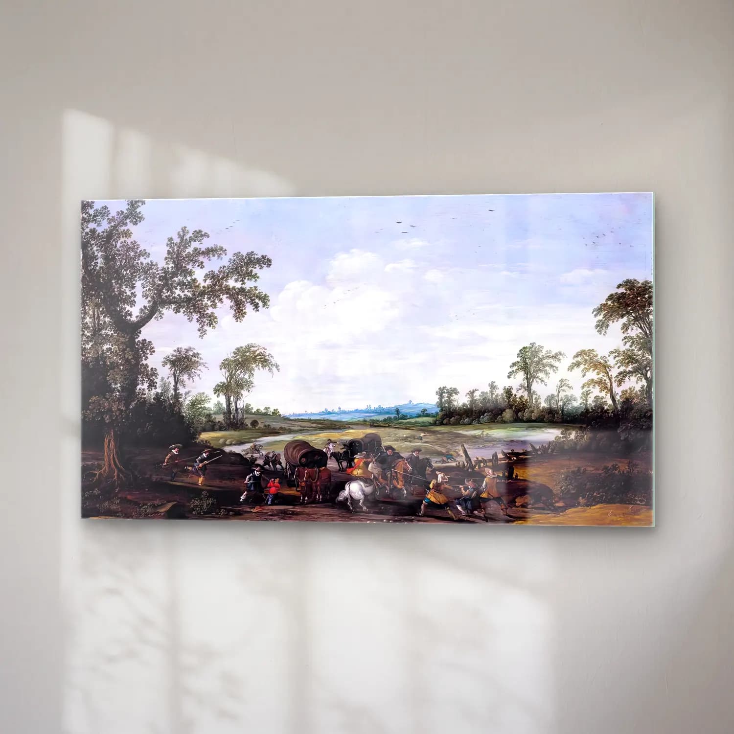 Esaias van de Velde – Bandits Attacking a Caravan of Travellers cam tablo — sağ açıdan görünüm