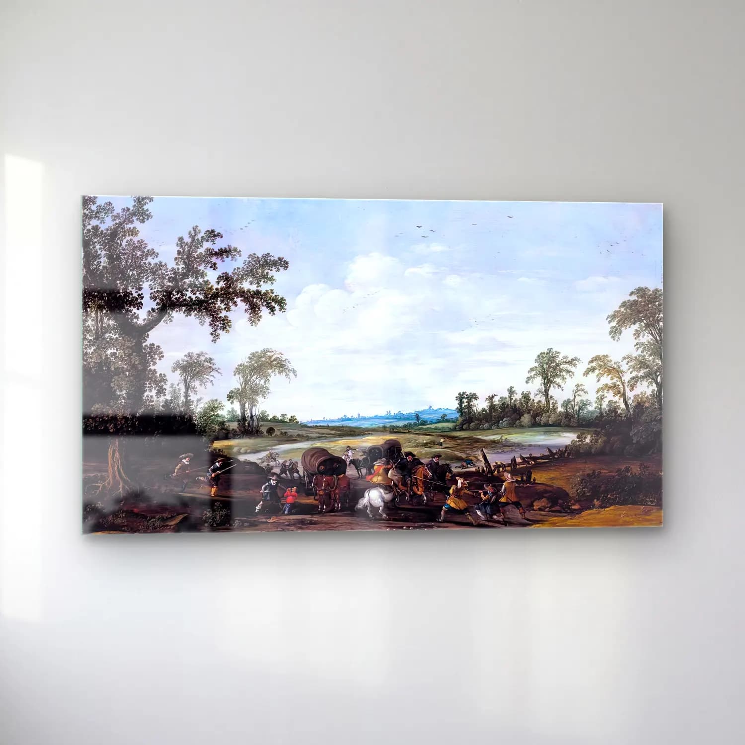 Esaias van de Velde – Bandits Attacking a Caravan of Travellers cam tablo — sol açıdan görünüm