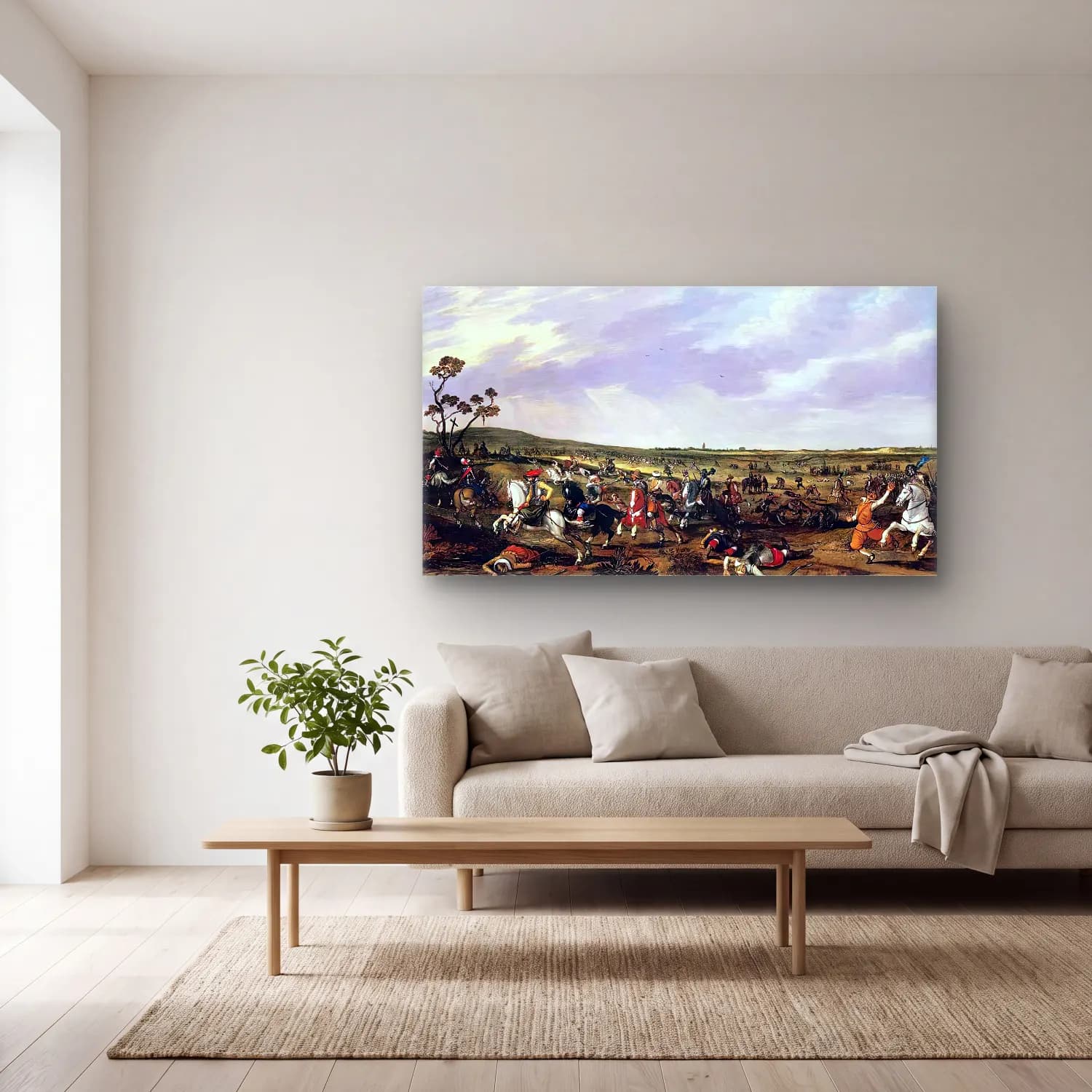Esaias van de Velde – Battle Scene in an Open Landscape cam tablo — açık renk salonda