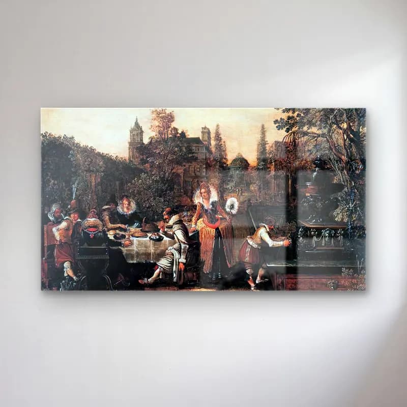 Esaias van de Velde – Garden Party before a Palace cam tablo — Esaias van de Velde – Garden Party before a Palace — vintage çiçek pazarı