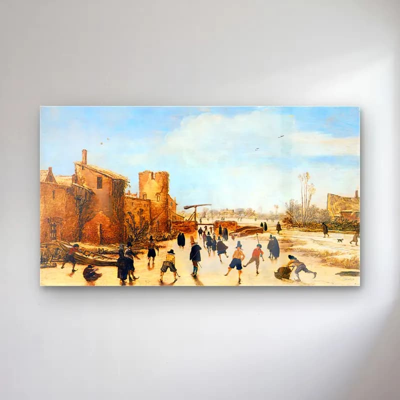 Esaias van de Velde – The Joy of Ice on a Frozen Canal near a Walled Town cam tablo — Esaias van de Velde – The Joy of Ice on a Frozen Canal near a Walled Town — yağlı boya karlı kış manzarası