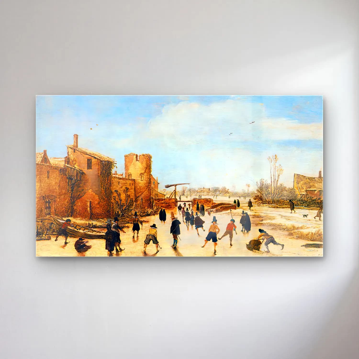Esaias van de Velde – The Joy of Ice on a Frozen Canal near a Walled Town cam tablo — Esaias van de Velde – The Joy of Ice on a Frozen Canal near a Walled Town — yağlı boya karlı kış manzarası