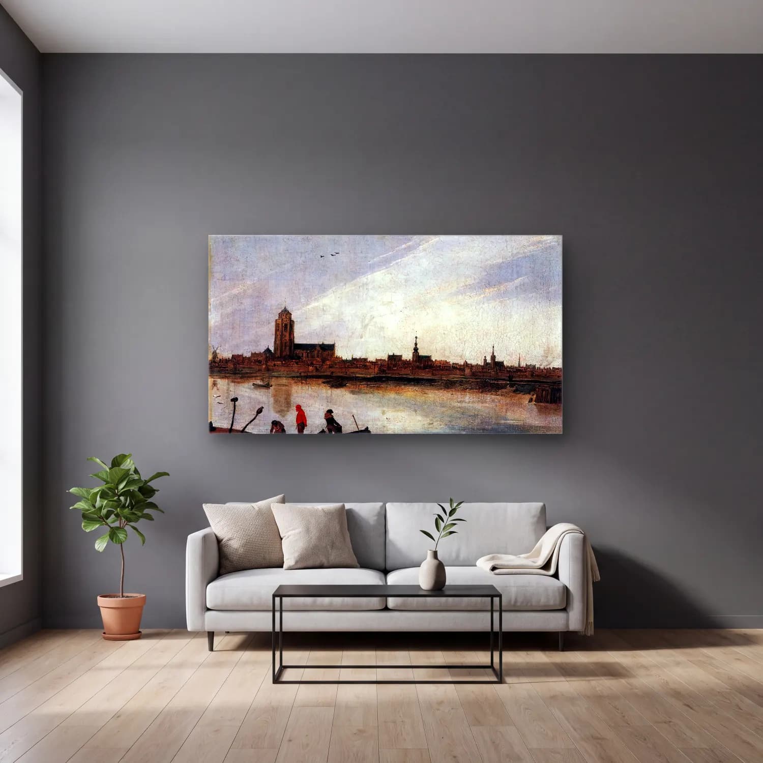 Esaias van de Velde – View of Zierikzee cam tablo — gri duvarlı salonda